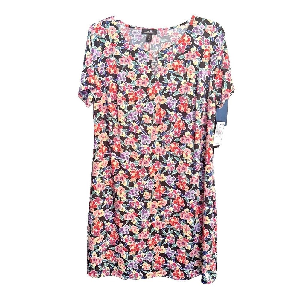 AGB Dress Womens 1X Floral Short Sleeve ITY Essential Shift Dress 3018L02 NWT